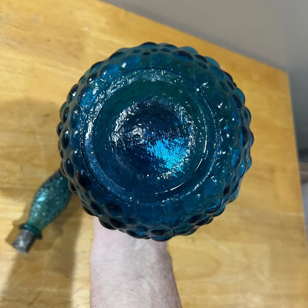 Vtg Empoli Blue Hobnail‎ Bubble Glass Decanter Genie Bottle Italy 21.5